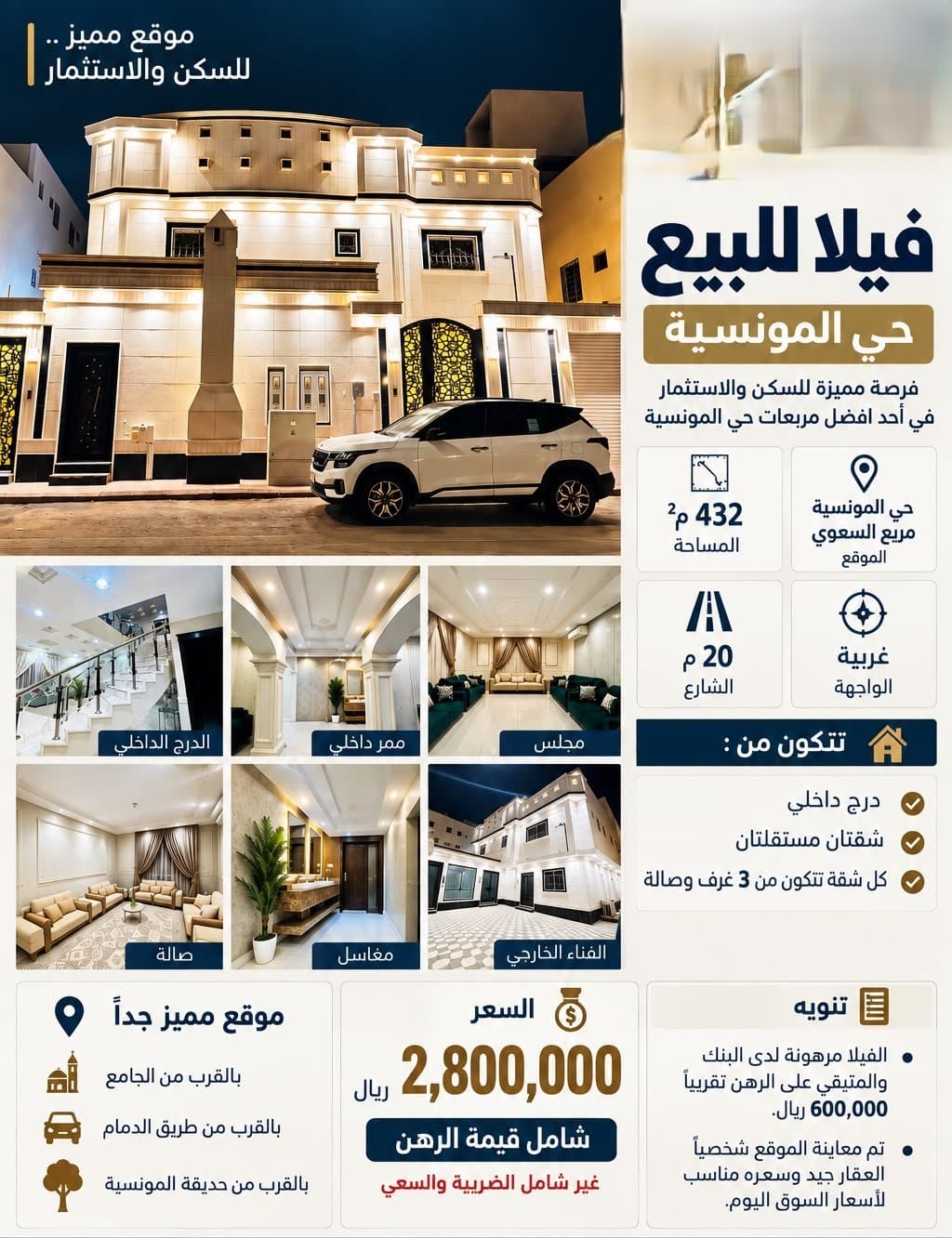 فيلا للبيع حي المونسية